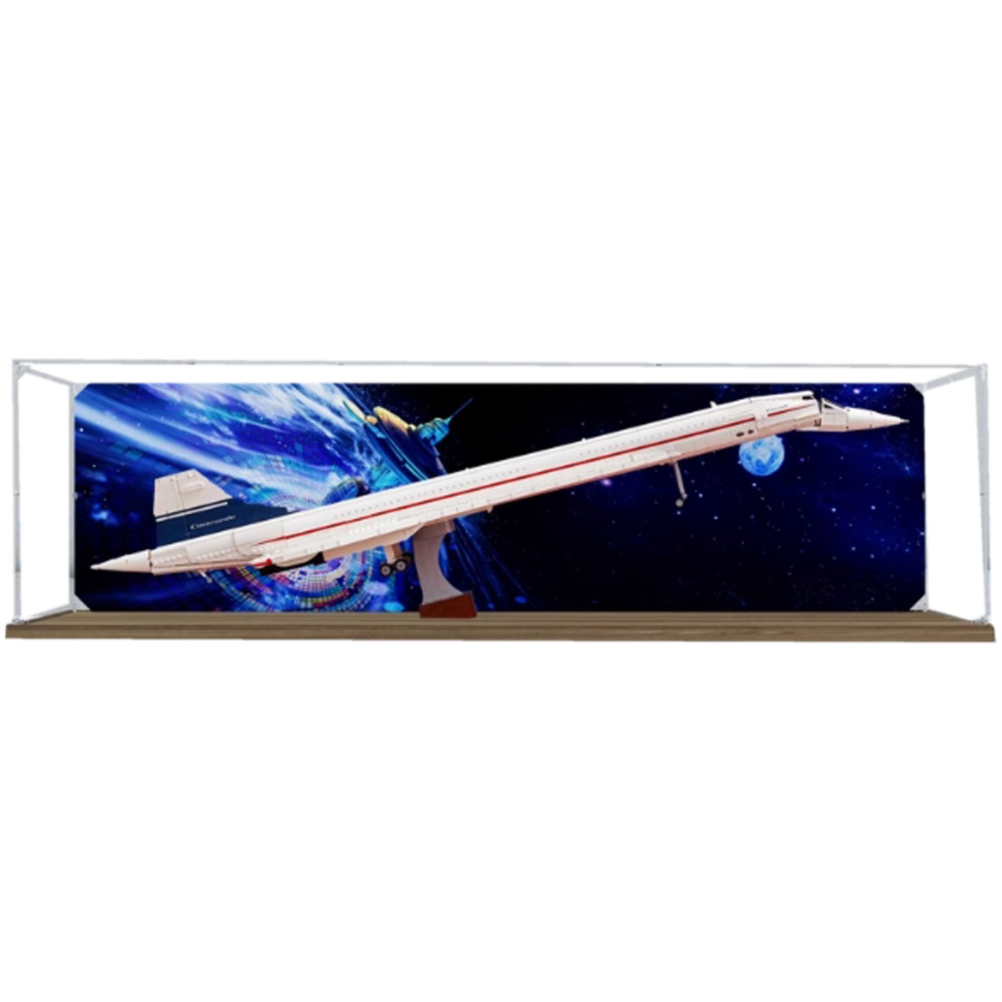 Acrylic Transparent Display Case, Compatible with Lego 10318 Concorde Kit, Dustproof, Protects Decorative Collectibles, Gifts (Box Only) (Wooden Base 3mm)