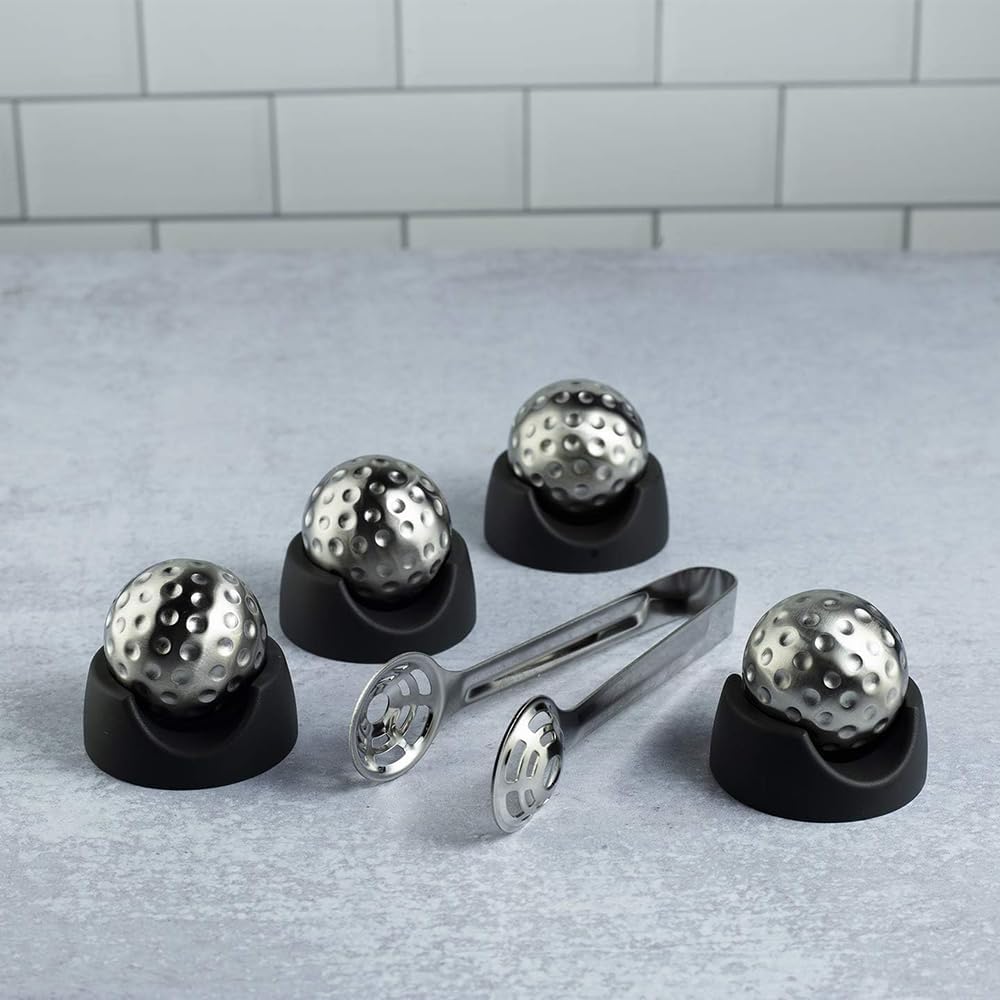 Stainless Steel Golf Ball Whiskey Chillers – Reusable Non-Diluting Ice Cubes for Whiskey, Cocktails & Wine – Set of 4