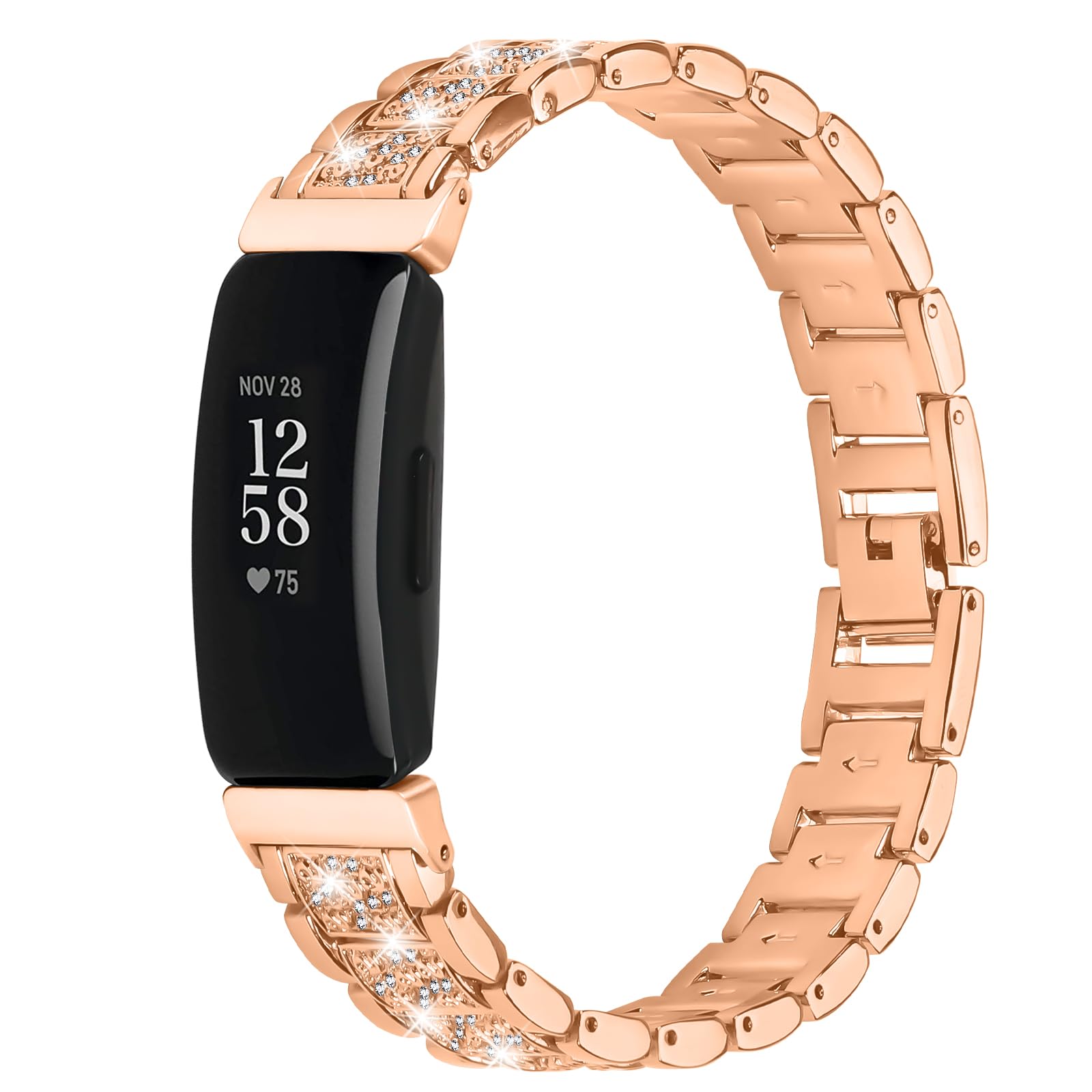 Gimuk Metal Straps Compatible with Fitbit Inspire 2/Inspire/Inspire HR Strap, Bling Stainless Steel Wristband Replacement Bands Bracelet for Fitbit Inspire 2/Ace 2 Women Men (Rose Gold)