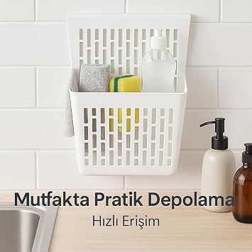 Asmalı Dolap Düzenleyici – Askılı Çok Amaçlı Plastik Organizer Sepet | Mutfak, Banyo, Dolap ve Ofis İçin Pratik Düzenleyici Kutusu (255x110x325 mm, Beyaz)