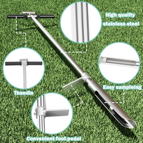 42" Soil Sampler Probe, 304 Stainless Steel with Ejector and Foot Pedal Reusable Sample Bag, T-Style Handle Sampling Soil Probe Test Kits for Lawn Garden Farm Agriculture Golf Course Soil Sampling by TUSAUW - Image 2