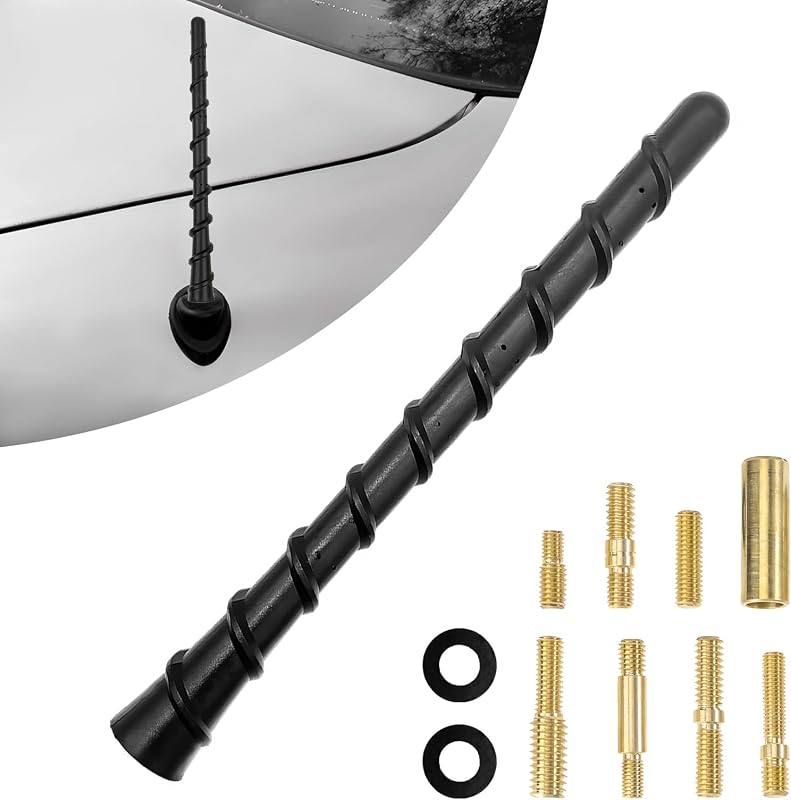 Car Spiral Antenna, 7 Inch Flexible PVC Rubber Auto Antenna Mast with Threaded Adapters, Waterproof Antenna Replacement for Most Sedans SUVs Trucks, Car Accessories
