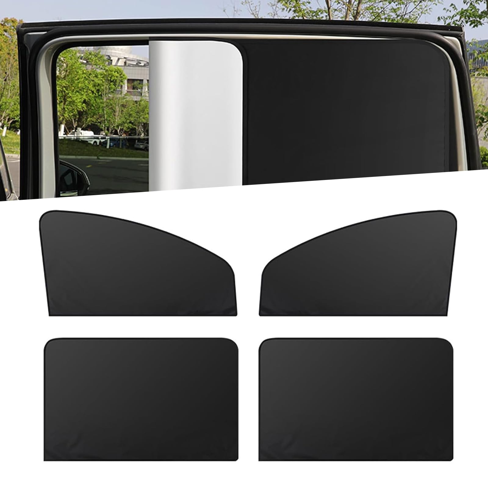 4 PCS Car Side Window Sunshade Kit, Titanium Fabric Front Rear Window Full Blackout Breathable Privacy Sunshade for Night Camping, Multifunctional Accessory, for Cars, SUVs (Black & Silver)