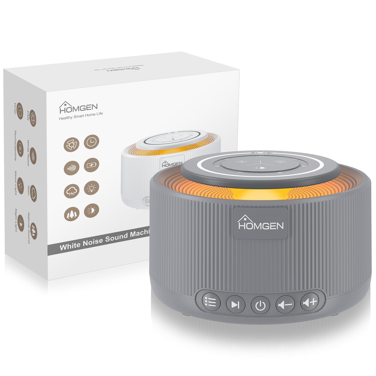 HOMGEN White Noise Machine Weißes Rauschen Maschine Einschlafhilfe Baby Erwachsene 30 Klänge & 30 Stufen Lautstärke Timer Speicher Touchpanel mit 3,5 mm Audiobuchse Schlafen Entspannen