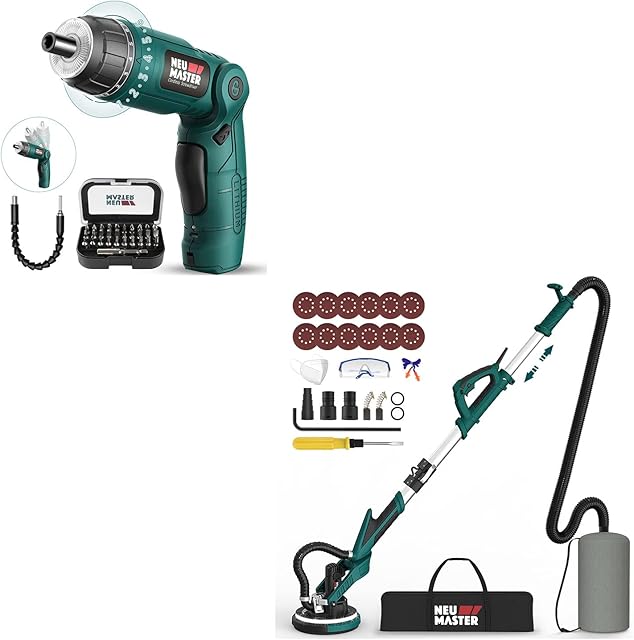 NEU MASTER Electric Screwdriver Cordless Rechargeable Power Screwdriver With Pivoting Handle, Variable Speed Drywall Sander Electric Wall Sander with Vacuum, No load 900-1800RPM
