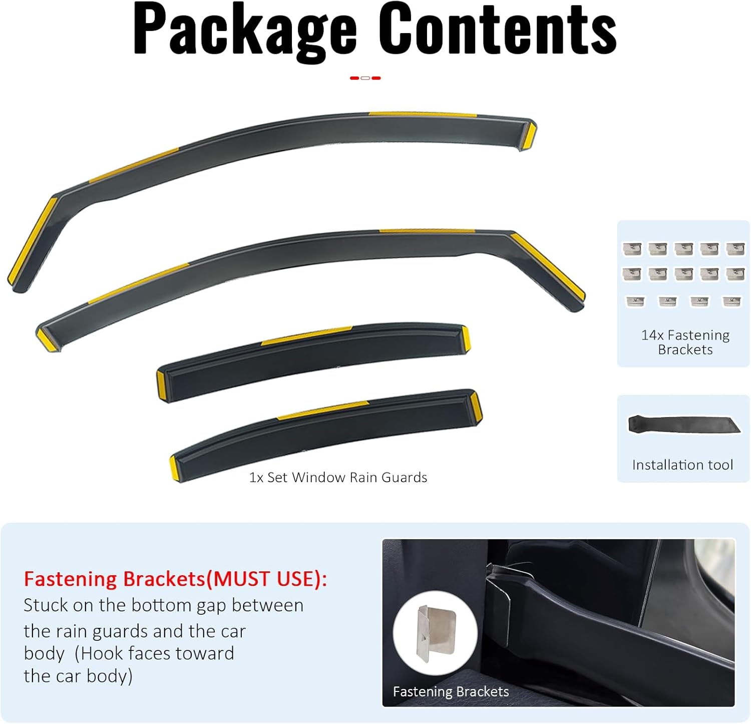 IKON MOTORSPORTS in Channel Window Visors Compatible with 2015-2021 Mercedes-Benz W205 C Class Sedan 4-Door, PC Polycarbonate Black Rain Guards, Side Window Wind Deflectors 4PCS