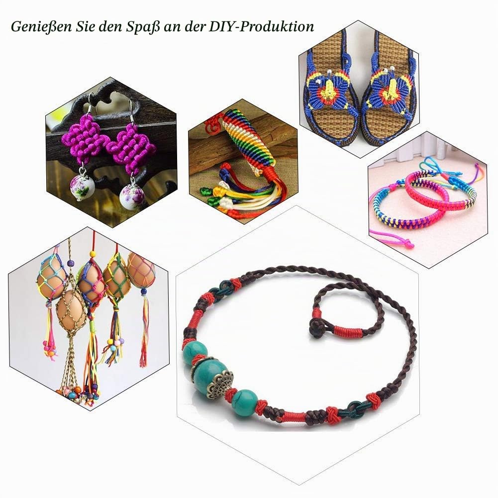 PH PandaHall Kumihimo Nylonschnur, 30 Farben, 2 mm, Nylonschnur, Satinband, für Herstellung von Knoten, Armband, Halskette, Perlen, Kumihimo, 10 m