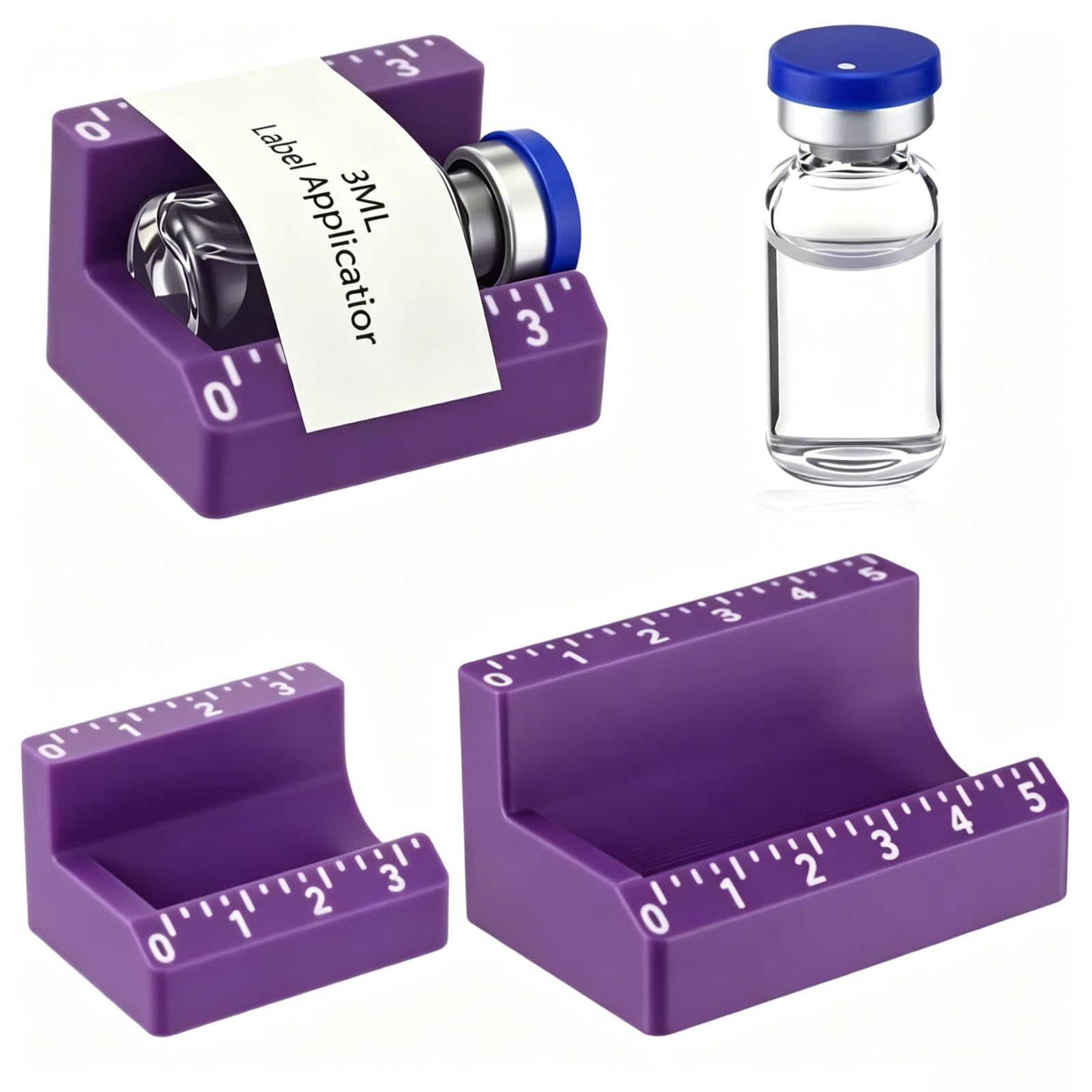 Moedweuo 2Pcs Peptide Vial Label Applicator, Reusable Bottle Label Maker for 3ml & 10ml Vials, Small Jar & Oil Container Labeling Tool for Kitchen, Makeup & Home Organization