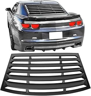 Window Louver Compatible with 2010-2015 Chevy Camaro, Unpainted Black PUR Rear Window Scoop Louver Sun Shade Cover Rain Guard by IKON MOTORSPORTS, 2011 2012 2013 2014
