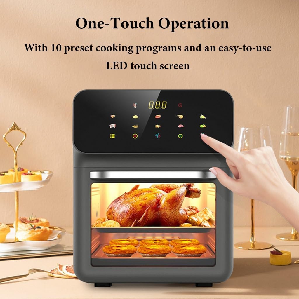 Air Fryer Oven Combo with Rotisserie, Electric Hot Air Fryers, Convection Oven, 10 Touch Screen Presets Fry, Roast, Dehydrate, Bake, 10L Family Size, Large Easy-View Window (Color : /Gray, Size : 11