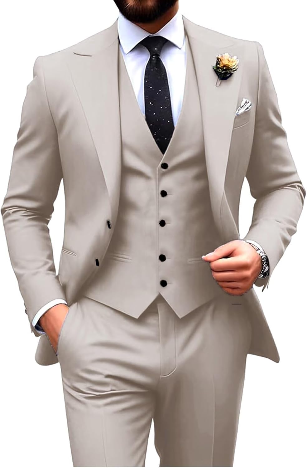 Mens Suits 3 Piece Suit Slim Fit Suits for Men Wedding Groom Prom Suit Two Button Blazer Peak Lapel Vest Pant