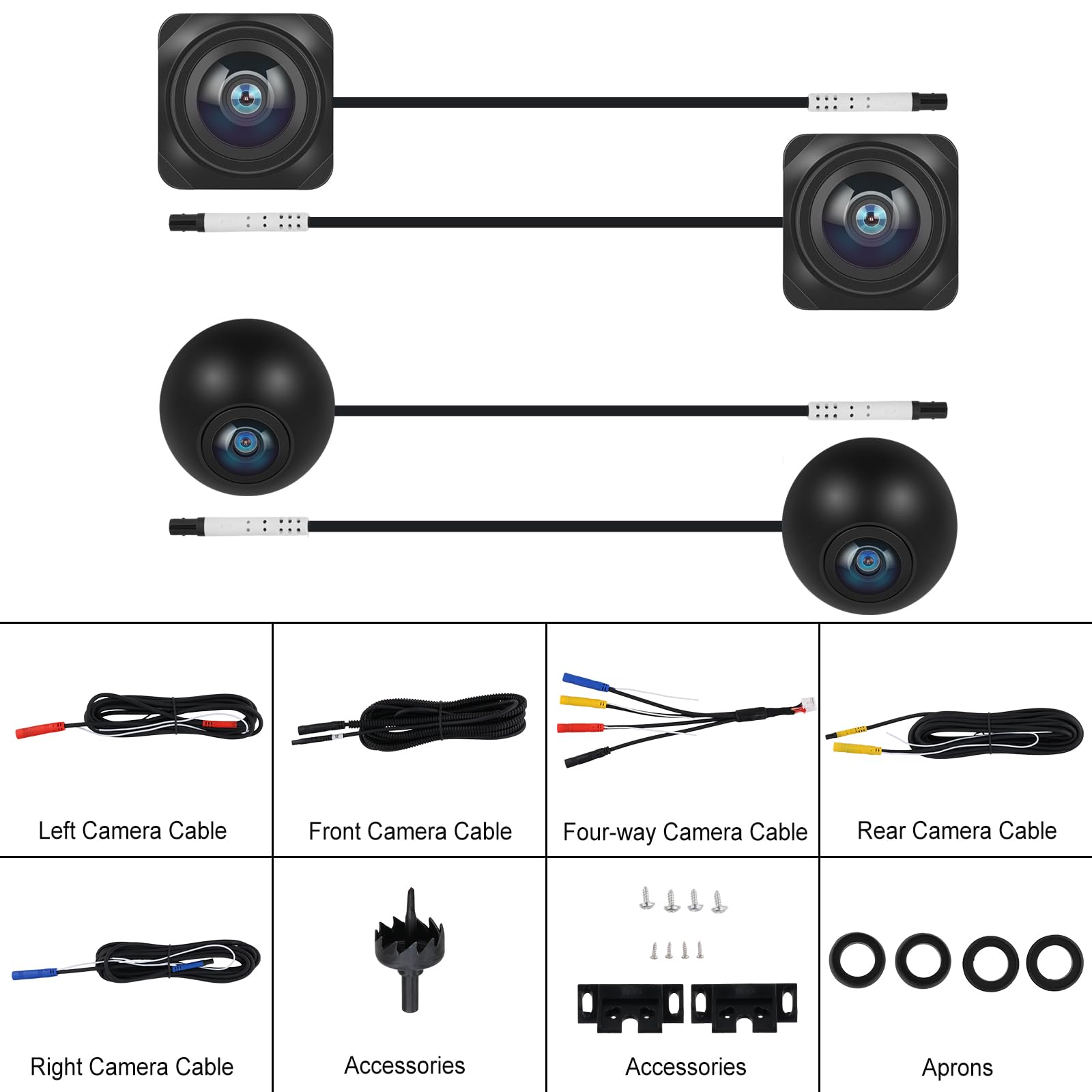 Telecamera panoramica per auto a 360°, telecamera per auto 1080p con visione panoramica a 360°, impermeabile IP67 con visione notturna HD, ausilio al parcheggio, visualizzazione 2D/3D
