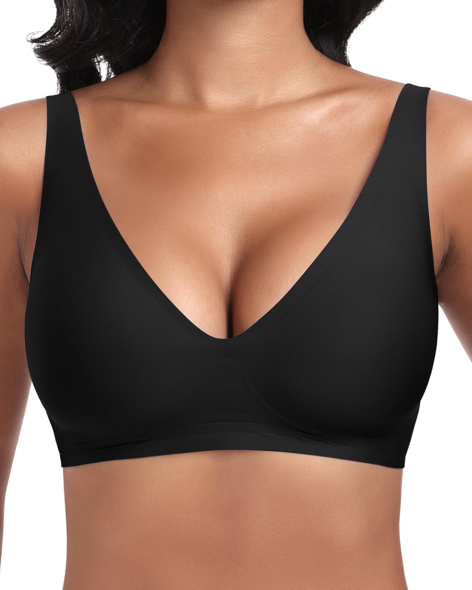 Jiuday Tiefer V Push Up BH Damen ohne Bügel Bequemer Jelly BH für Große Brüste Starker Halt Seamless Soft Bra Bügelloser Gepolstert Glatter Nahtloser Bralette