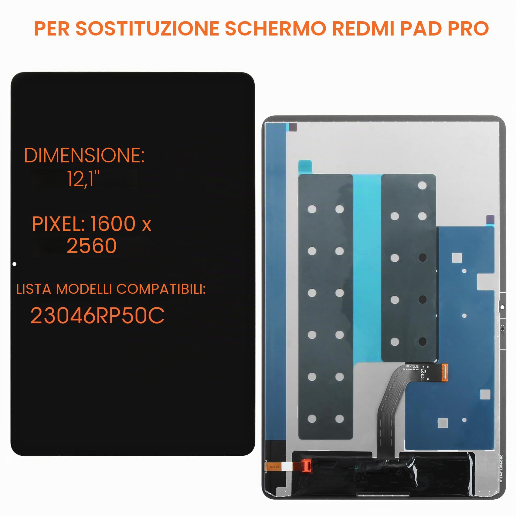 AGCUT Schermo LCD per Redmi Pad Pro 12.1" Display LCD per Xiaomi Redmi Pad Pro 12.1 Pollici Schermo di Ricambio Touch Screen Digitizer Touch Screen Assembly con Riparazione, Nero