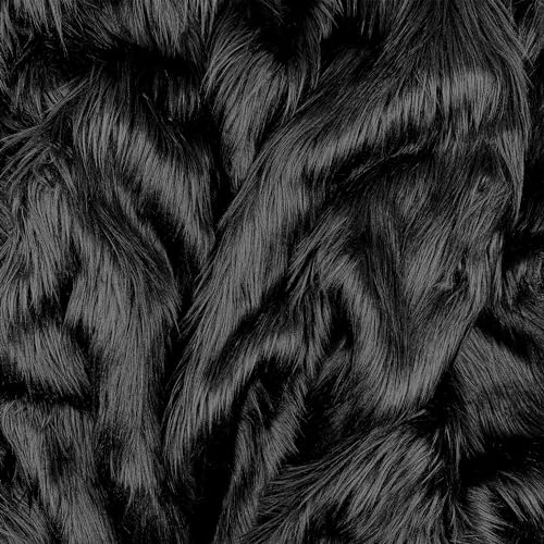 Barcelonetta | Faux Fur Fabric | Faux Craft Fur | Fake Fur Fabric Material for Costume, Decoration, Fun | Fluffy, Fuzzy | Long Pile, Shag, Mohair | Plush Artificial Fur (Black, Half Yard)