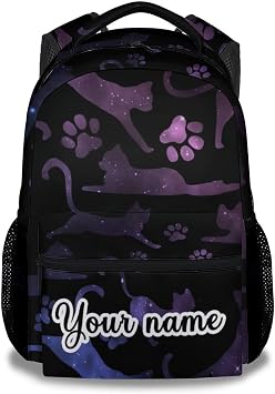 Personalized Cat Backpack for Girls Boys, 16 Inch Cat Theme Bookbag with Adjustable Straps, Durable, Lightweight, School Bag with Large Capacity