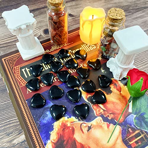 Image of QINJIEJIE 20 PCS Natural Heart Healing Crystals Black Obsidian Polished Stones Pocket Crystal Palm Mini Cute Love Gemstones Set Bulk Wholesale Reiki Energy Balancing Meditation Valentine's Day Gift