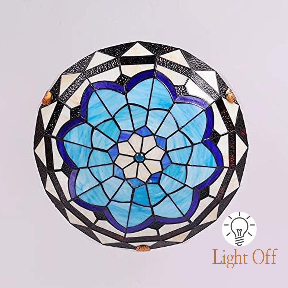 JUDU Retro Deckenleuchte Tiffany Stil Deckenlampe Handgefertigte Kunst Glas Lampenschirm Decken Beleuchtung E27 Leuchte für Wohnzimmer Schlafzimmer Esszimmer Korridor Badezimmer Balkon (M(30cm))