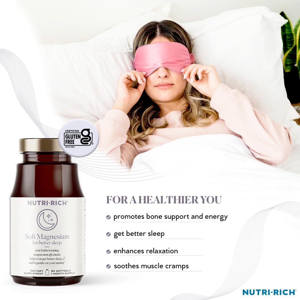 Nutri-Rich Magnesium Glycinate Chelate, Magnesium 400mg, for Better Sleep, MCT Oil, High Potency, Easy Absorption, Muscle, Heart Health, Relaxation, Gluten Free, No Soy, No Artificial Additives