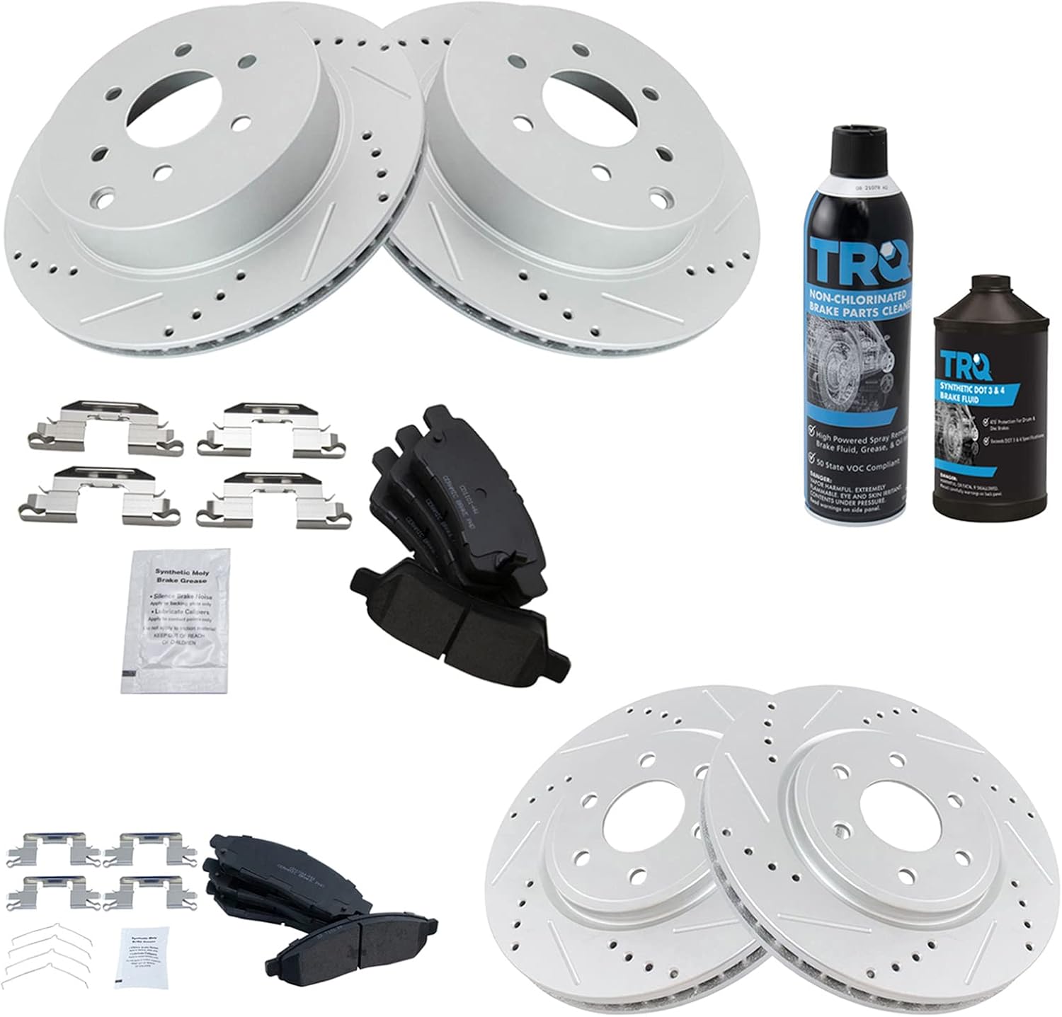 TRQ Front and Rear Performance Brake Pad & Rotor Kit Brake Chemical Kit Brake Pads Brake Rotors Set Ceramic Premium G-Coated Compatible with 2005-2012 Nissan Pathfinder