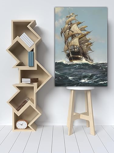 Vista 61 de RAOMAAE Cuadro de arte de pared de batalla naval, barco pirata, velero, póster impreso, lienzo moderno, hogar, sala de estar, oficina, decoración