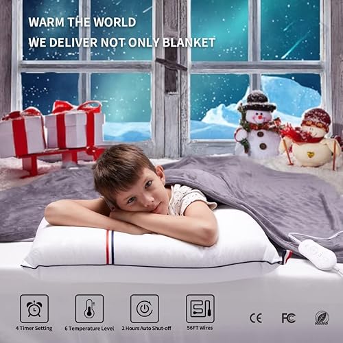 Miniatura 4 de JY Fit All - Manta acogedora de terciopelo suave con calefacción, 6 ajustes de calor de 50 x 60 pulgadas, 4 ajustes de tiempo, temporizador de 2