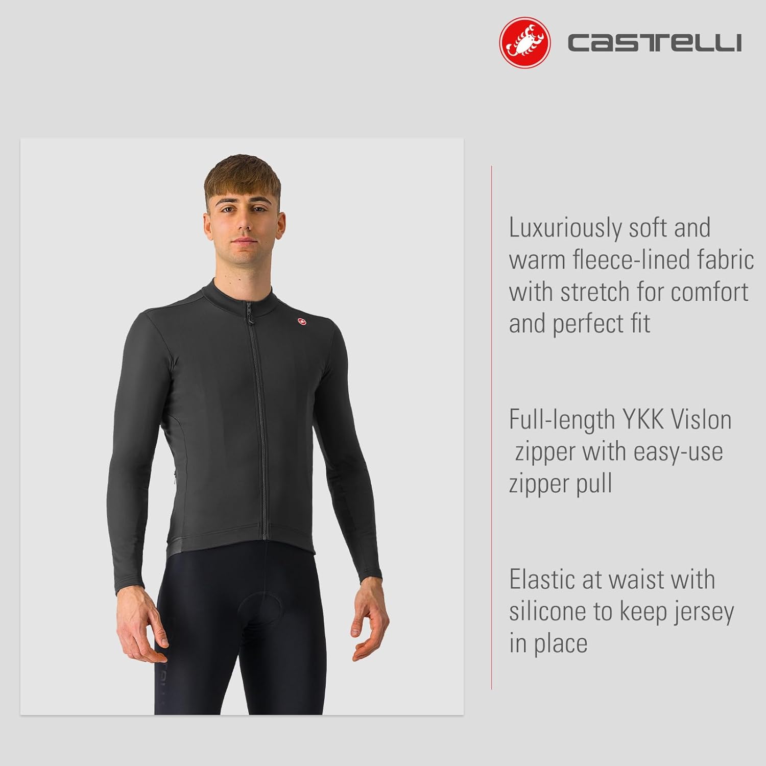 CASTELLI Men’s Espresso Thermal Jersey, Long Sleeve Full Zip Up Fleece Lined Jersey for Road & Gravel Cycling and Biking - Image 2