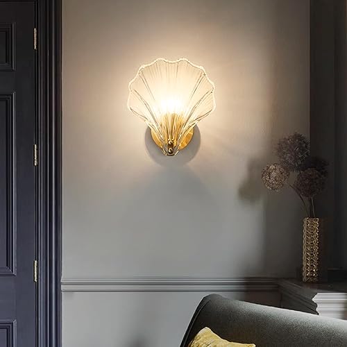 Miniatura 7 de Aomesinc Luces de pared para interiores, aplique de pared en forma de concha, apliques de vidrio en forma de concha, lámpara de pared E14, luces de