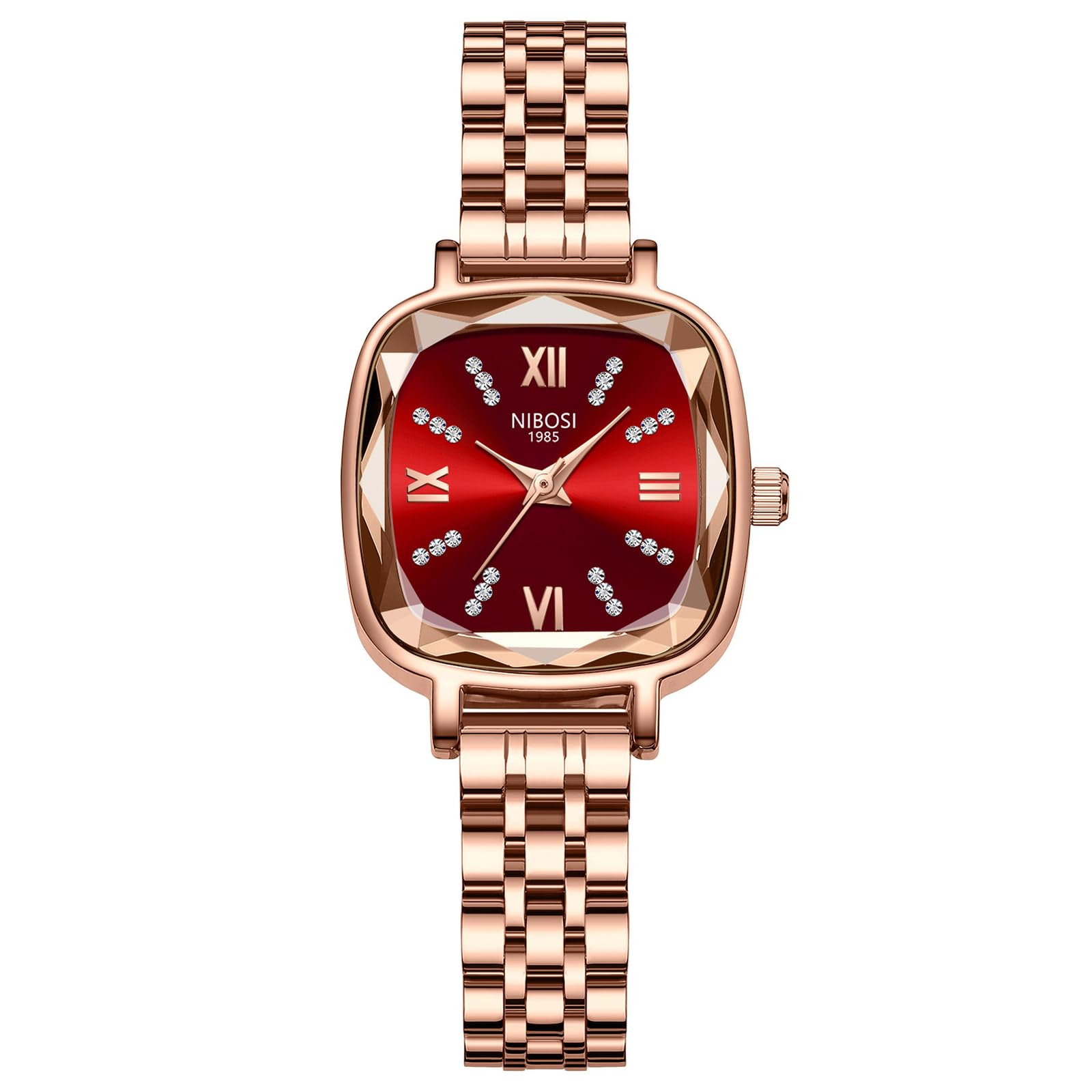 NIBOSI Women Watches,Analog Rose Gold Square Dial Women's Watch for Girls&Miss&Ladies Diamond Studded with Stylish Watches Waterproof, Red
