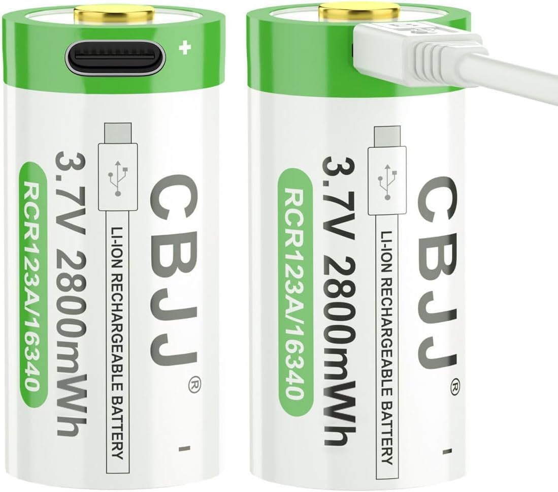 16340 Rechargeable Battery USB 3.7v 2800mWh Li-Ion 16340 Battery USB Type-c Port for Headlight flashlights(2pack,LQY01007)
