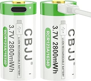 16340 Rechargeable Battery USB 3.7v 2800mWh Li-Ion 16340 Battery USB Type-c Port for Headlight flashlights(2pack,LQY01007)