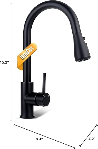 Miniatura 31 de Grifo de fregadero de cocina con rociador desplegable con placa de cubierta, grifo de arco alto de níquel cepillado, grifos modernos de acero Níquel