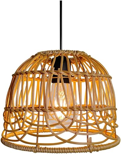 Lámpara colgante para exteriores para cenador, funciona con pilas, lámpara colgante bohemia hecha a mano, luces decorativas de ratán, bombilla LED