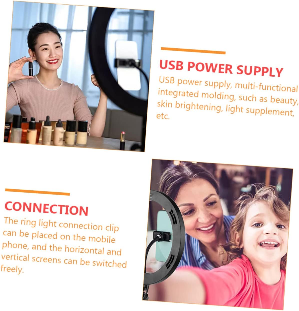 1set Stand Phone Holder Dimmable Fill for Photography Makeup USB Tripod Black