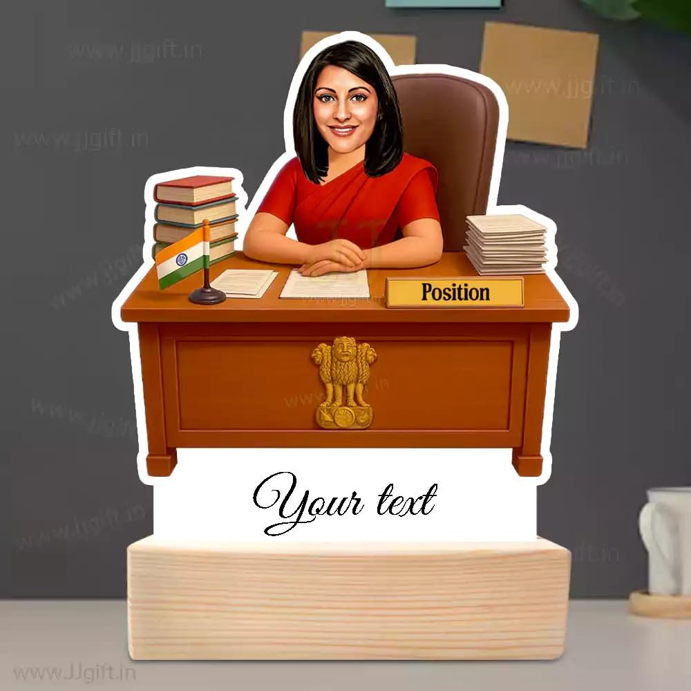 Government Female Officer Caricature Standee, Custom IAS Officer Photo Gift-Public Service Pride Edition |A-Grade Acrylic | Polished Pine Wood Base | 20 x 8 x 3.5 cm-image-31
