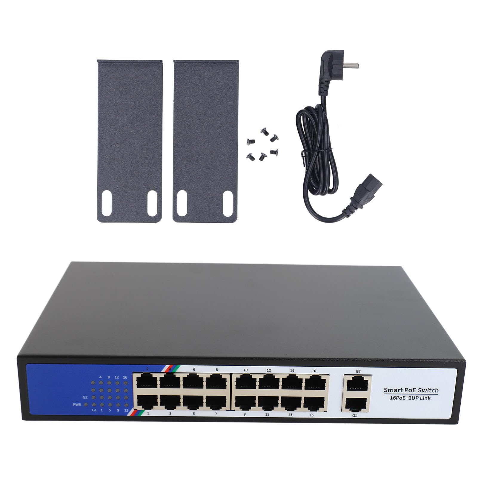 Per sistemi di rete domestici e per ufficio, hub di rete Ethernet POE Switch a 18 porte con 16 porte 10 100M e 2 porte 10 100 1000M, capacità di commutazione 7,2 Gbps, spina USA