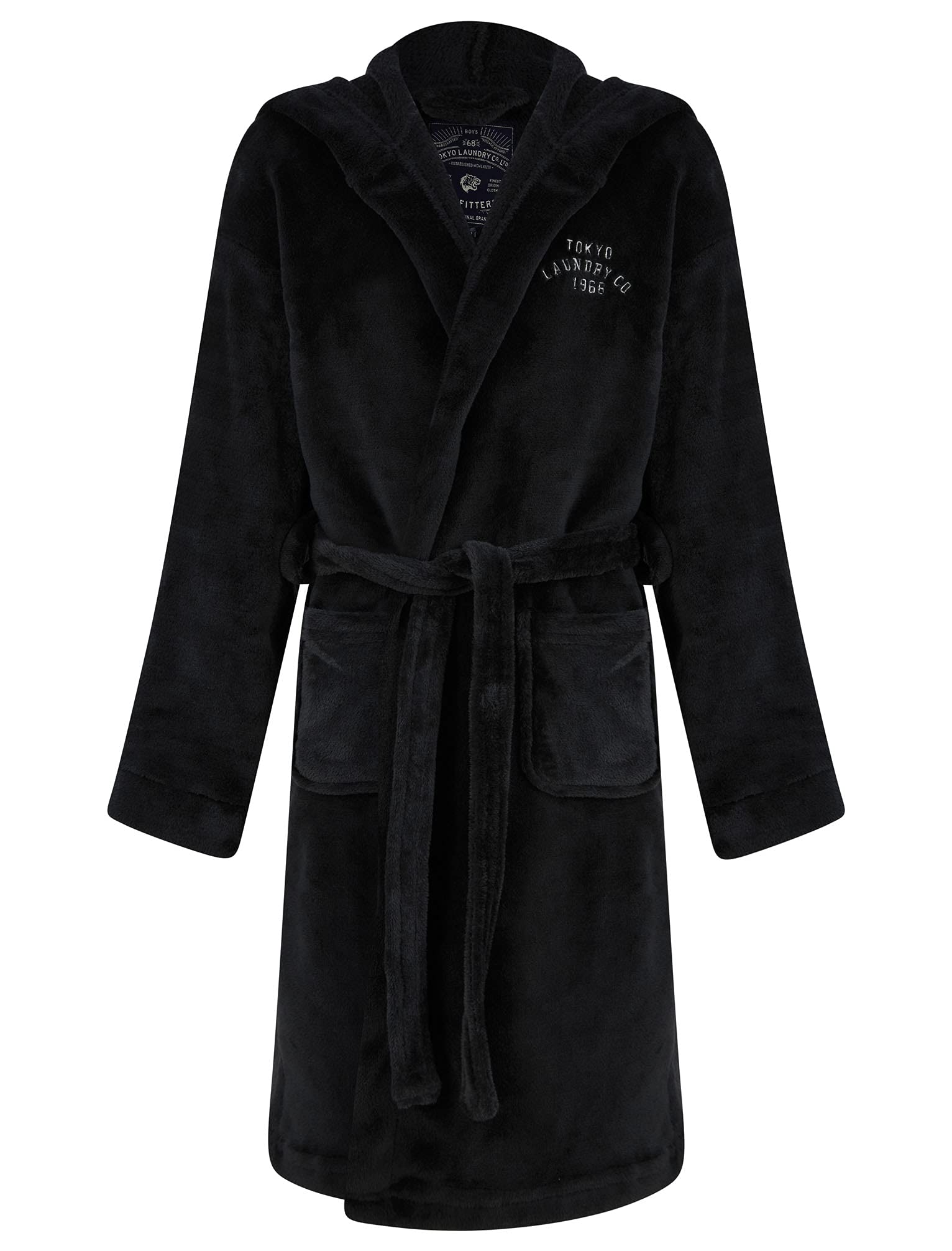Tokyo Laundry Boy's Anders Hooded Fleece Dressing Gown - Black - 7-8 Years