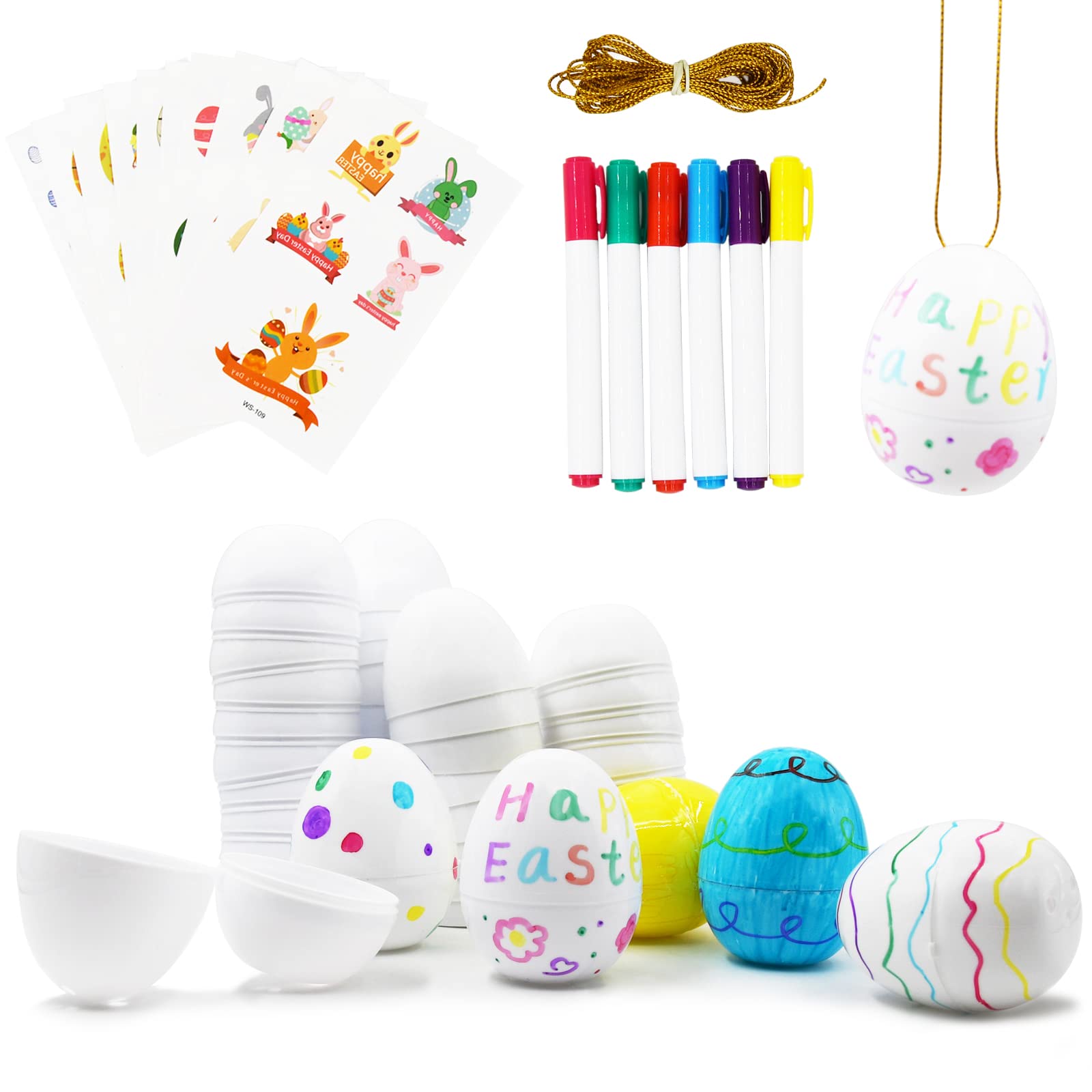 24pcs Plastic Easter Eggs 2.3" Blank Easter Eggs for Filling Specific Treats Perfect for Easter Theme Party Favor, Easter Hunt, Basket Stuffers Fillers