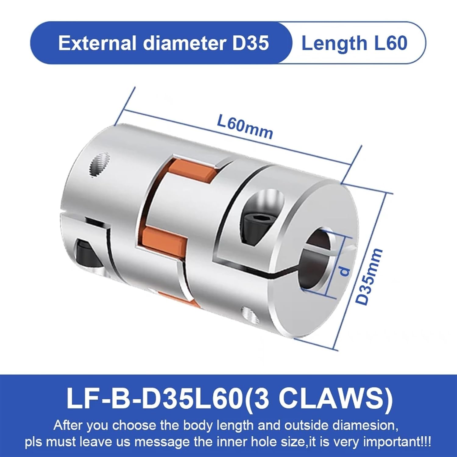 LF-B-D35L40/60 Aluminum Shaft Coupler Jaw Plum Spider Clamping Type Motor Encoder Coupling 8mm to 20mm for Dividing Table