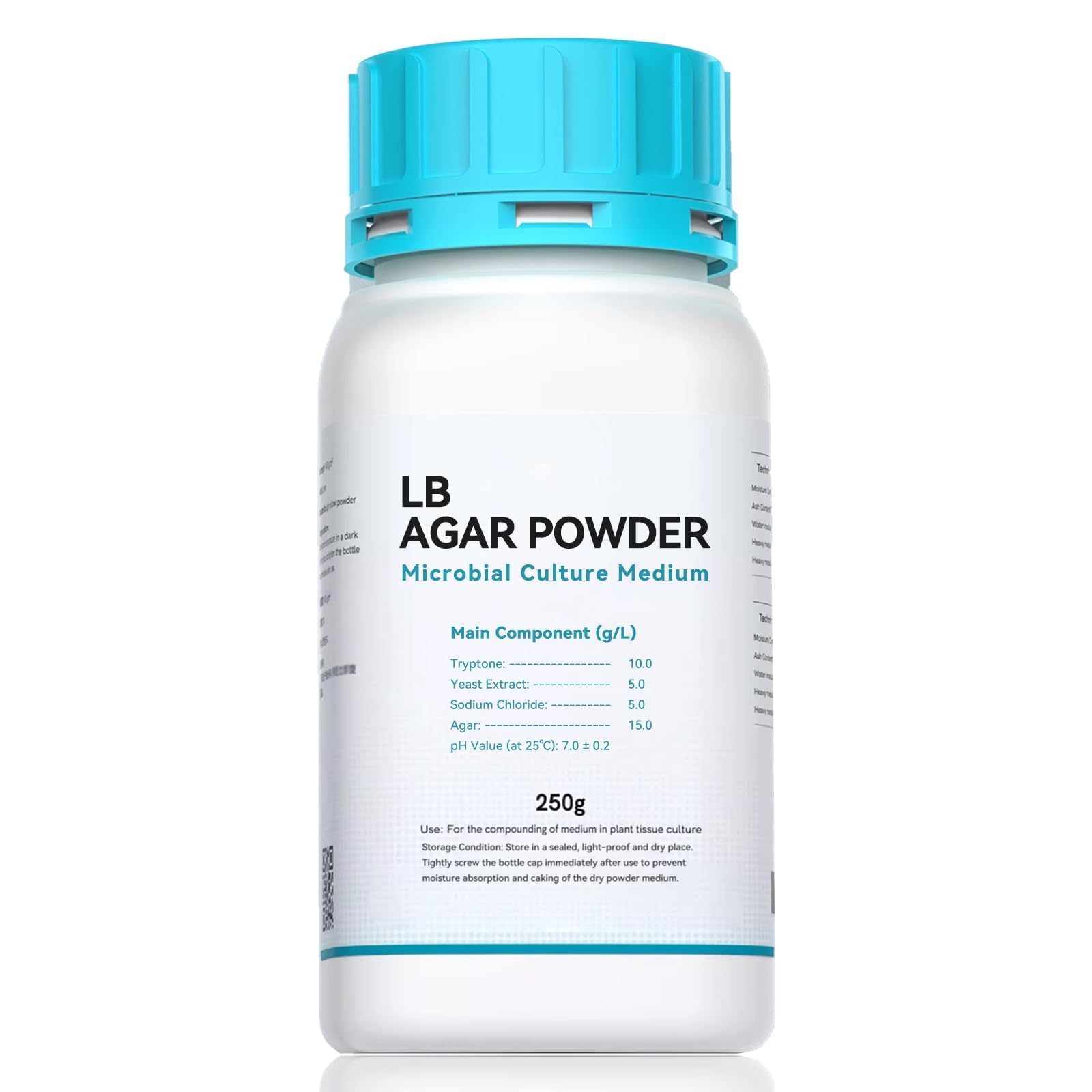 LB Agar Powder 250 g – Fait plus de 350 à 500 boîtes de Petri – Facile à utiliser – Meilleure que la poudre de gélose nutritive pour boîtes de Pétri