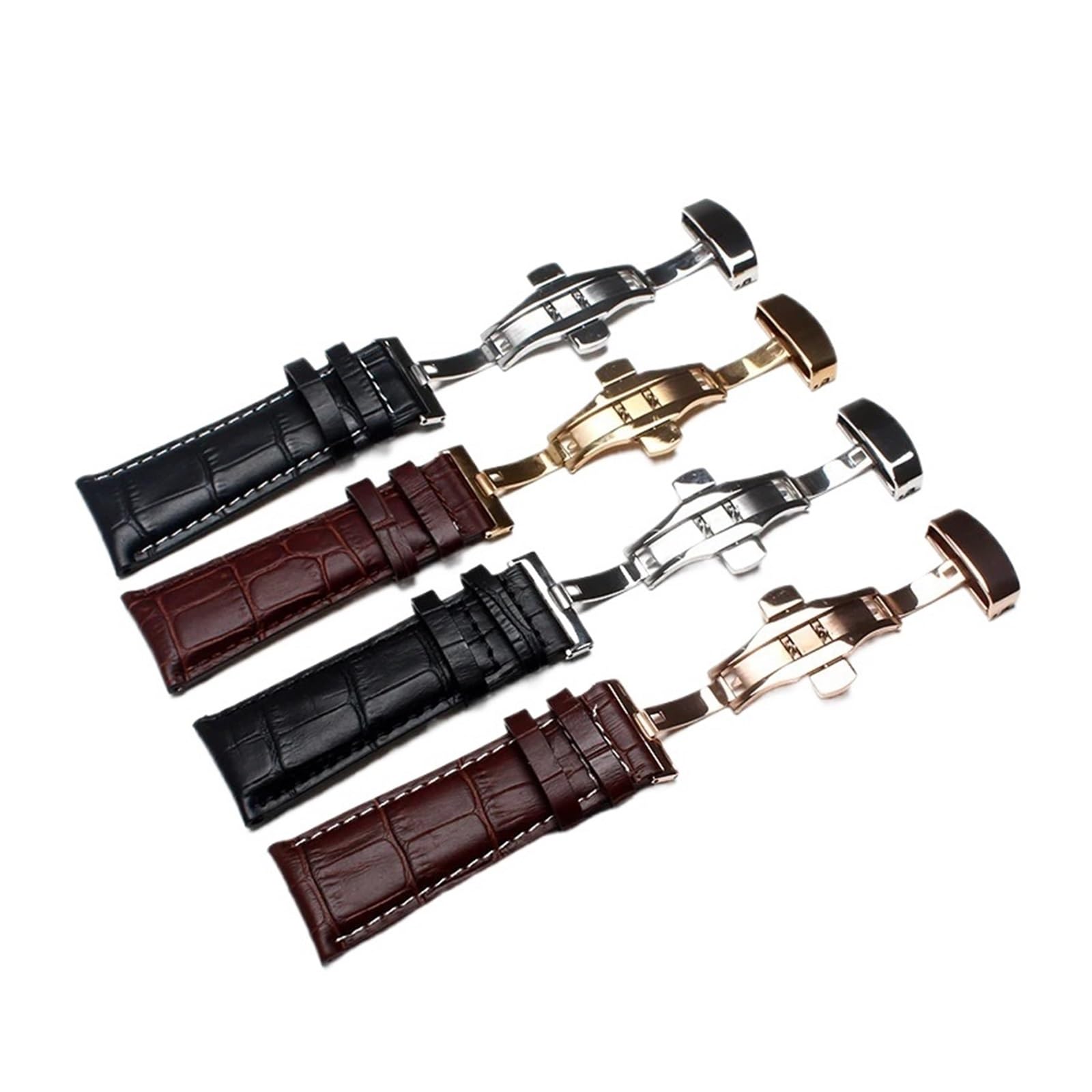 Run Ken Bracelet De Montre En Cuir Véritable, 21mm, 22mm, 23mm, 24mm, Fermoir À Broche, For Hommes, Grain D'alligator