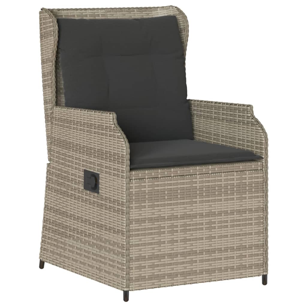 Poltrona da Giardino con Cuscino 2PZ Regolabile Grigio Chiaro Poly Rattan Resistente ai raggi UV Resistente alle intemperie per Giardino Terrazzo Balcone, Max 110kg Per Seduta