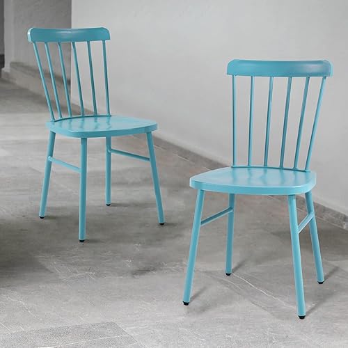 Miniatura 6 de Anmutig Sillas de comedor de metal para patio, sillas auxiliares para interiores y exteriores, estilo Windsor, silla lateral de metal con respaldo