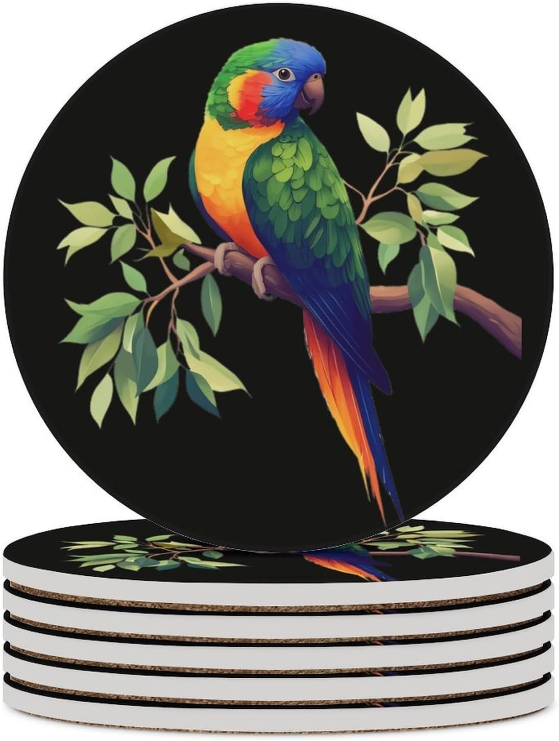Cute Parrot Bird Funny Round Ceramic Coasters for Drink Absorbent Cup Holders Tabletop Protection