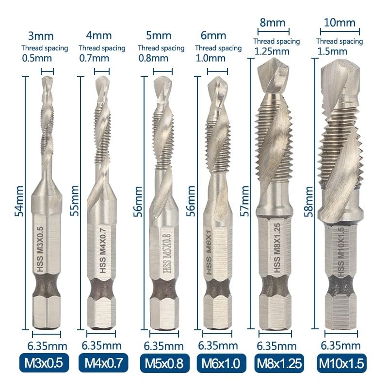 Chamfering Drill Bit， 6pcs HSS Countersink Tap Drill Bit Set,