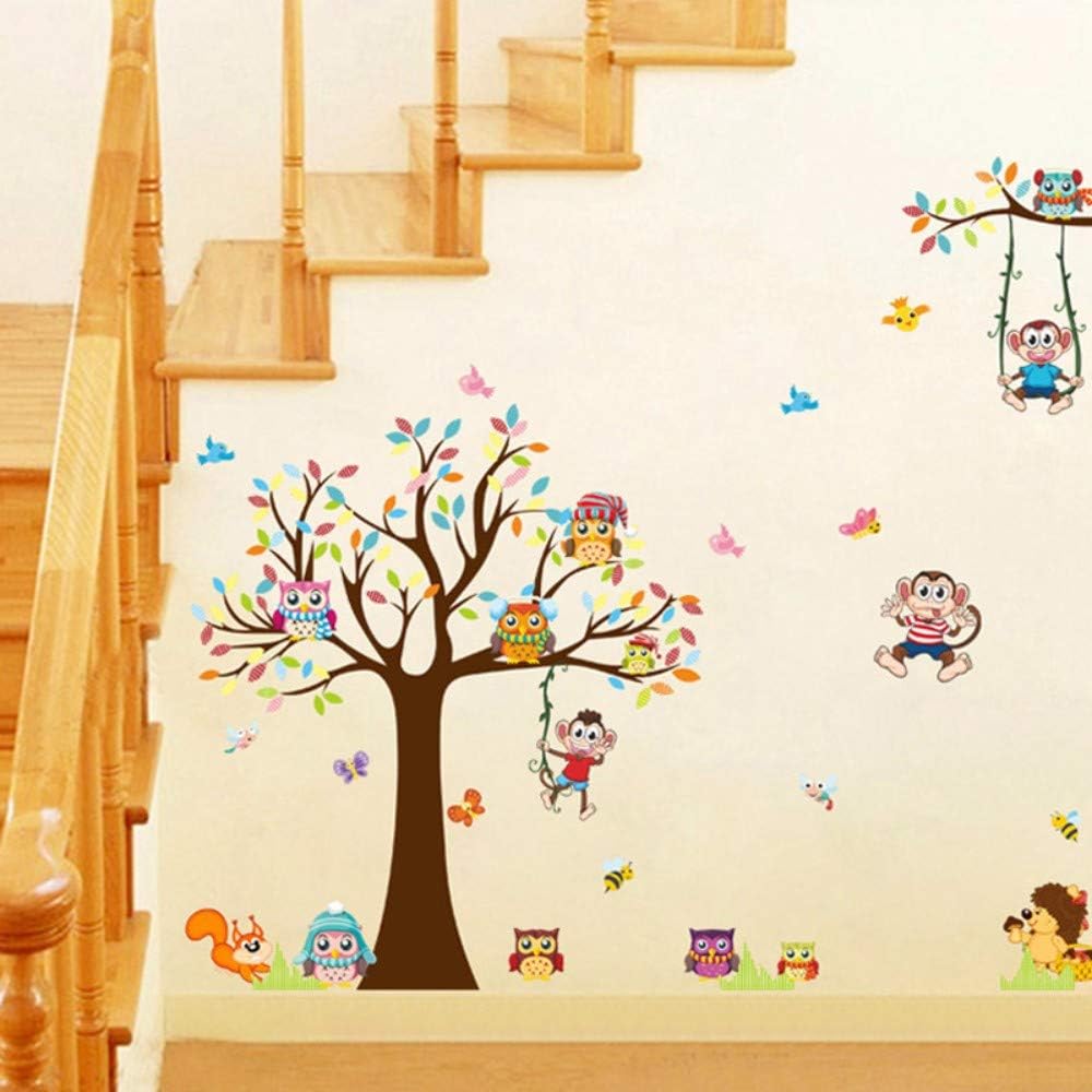 HHXX9 Owl Tree Wall Stickers Kids Room Nursery Decor Cartoon Animal Wall Decals