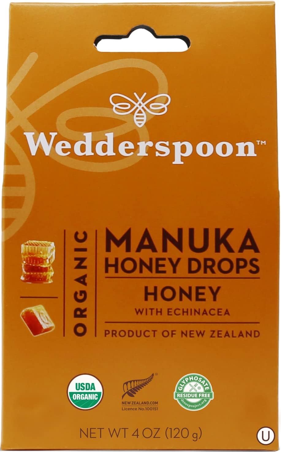 Wedderspoon Organic Manuka Honey Drops, Honey & Echinacea