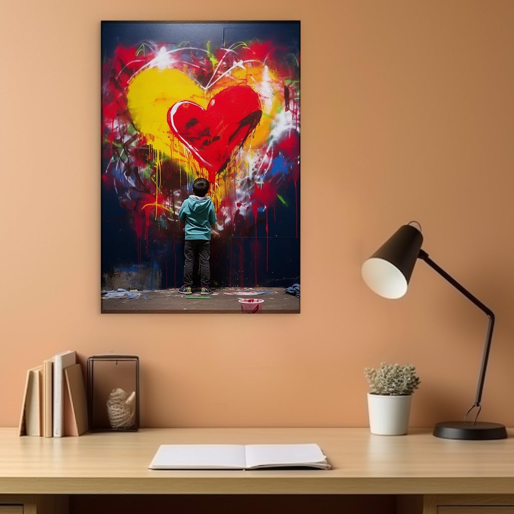 Canvas for Living room. Little Dreamer Against the Giant Heart Canvas, 27 x 18 inch Canvas Wall Art - Inspirational Office Decor - 69x46 cm (27x18 inch)