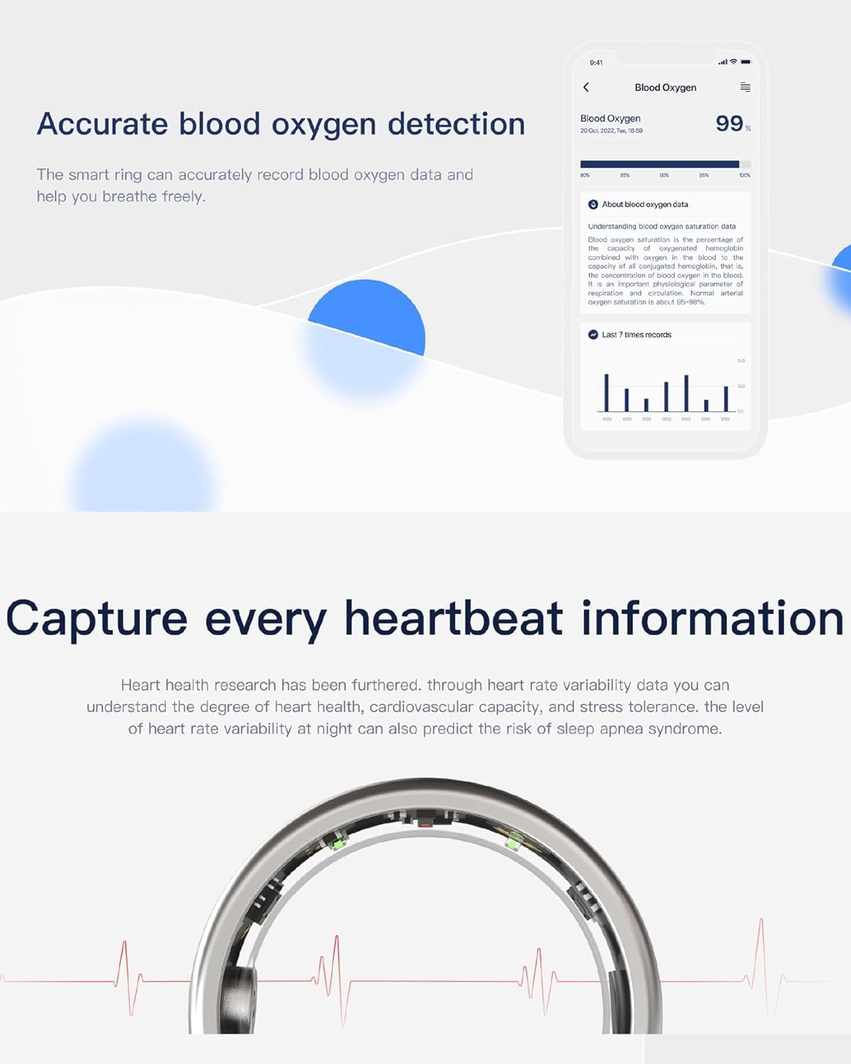 Generico Anello Intelligente, Tracker per La Salute, Monitoraggio della Frequenza Cardiaca E della Temperatura Corporea, Analisi del Sonno, Impermeabile Fino A 100 Metri (Black Eleven)