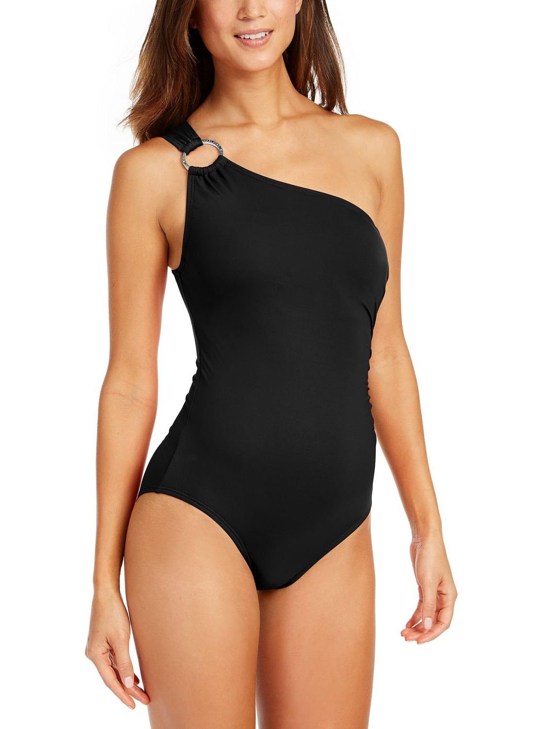 Michael Kors Womens Standard Solid Logo Ring Shoulder One Piece